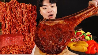 ASMR MUKBANG 짜파게티 & 치즈 통스팸 & 스테이크 BLACK BEAN NOODLES & STEAK & CHEESE SPAM EATING SOUND!