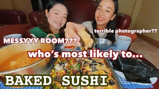 BAKED SUSHI MUKBANG (cheesy tuna & avocado) + WHO'S MOST LIKELY TO