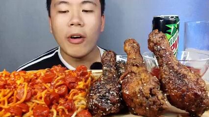 Cravings mukbang Asmr Spagheti and korean fried chicken