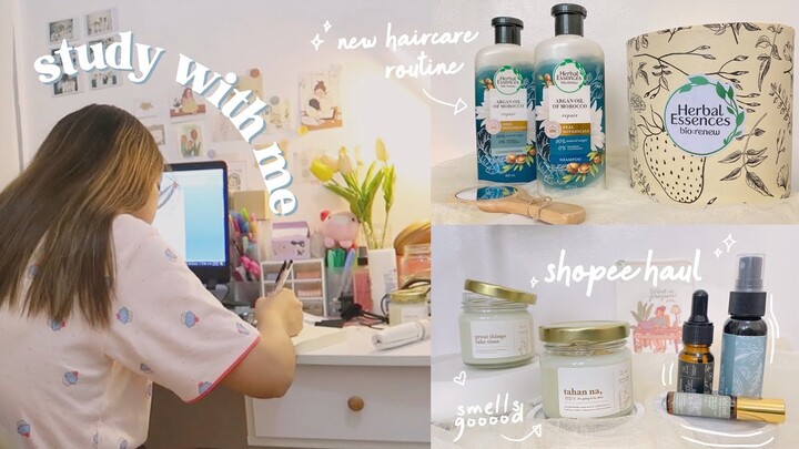 VLOG 6 ✿ study with me, home stuff shopee haul, haircare routine ft. Herbal Essences