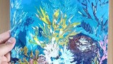 Underwater painting. Oil impasto art