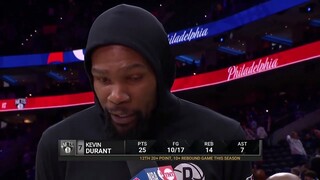 Kevin Durant (25 Pts) talks after Nets blowout James Harden, 76ers 129-100