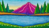 Menggambar pemandangan gunung dan danau || Menggambar gunung yang mudah