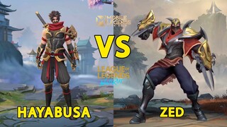 HAYABUSA MLBB VS ZEDD LOL WILD RIFT 2022 NINJA HERO SKILL EFFECT BATTLE COMPARISON