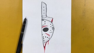 Easy art drawing || how to draw Jason mask in knife 🔪 step-by-step