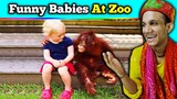 Villagers React To TRY NOT TO LAUGH | Funny Babies At The Zoo ! Tribal People React To Funny Zoo