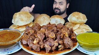 HUGE SPICY MUTTON CURRY, LOTS OF LUCHI/ PURI, MUTTON GRAVY, DAL, MUKBANG EATING SHOW | BIG BITES |