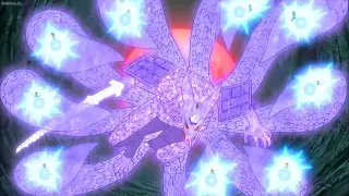 Sasuke's Susanoo combines with Naruto's Kurama chakra to take down Obito