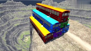 BeamNG: Bus sekolah berwarna-warni berbentuk piramida bergegas ke kolam tambang super besar dengan k