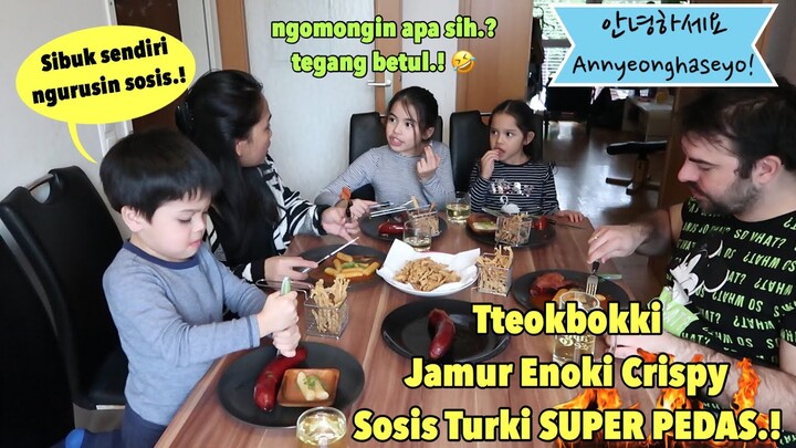 MAKAN TTEOKBOKKI, JAMUR ENOKI CRISPY & SOSIS TURKI SUPER PEDAS.!!
