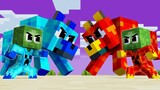 Monster school : Fire Baby Zombie and Fire Wolf - Minecraft Animation