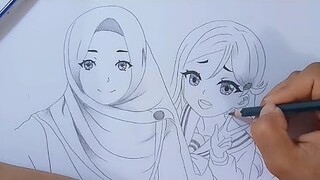 Cara Menggambar Anime Cewek  Untuk Pemula || Persahabatan