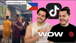 NO WAY! 🇵🇭  | Twin Musicians REACT | Filipino 'LISTEN' pass the mic CHALLENGE | TikTok