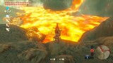 Zelda throws the chicken into the lava to make soup...