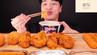 Mukbang gà rán giòn sốt phô mai phần 6 #anngon