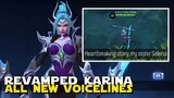 REVAMPED KARINA ALL NEW VOICELINES | SHE TALKS ABOUT HER SISTER SELENA A LOT! | MOBILE LEGENDS NEWS!