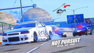 HOT PURSUIT SKYLINE TWIN TURBO ! HELIKOPTER TURUN !! POLISI SATU KOTA KEWALAHAN !!! GTA 5 ROLEPLAY