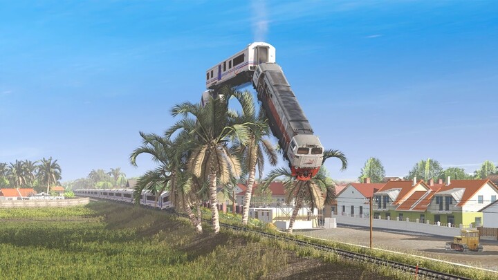 Kereta Api Panjang Terbang Melompati Pohon - Long Train Flying Jumping Trees