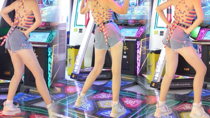 You can also do such a cute home dance on the dance machine with suspender shorts