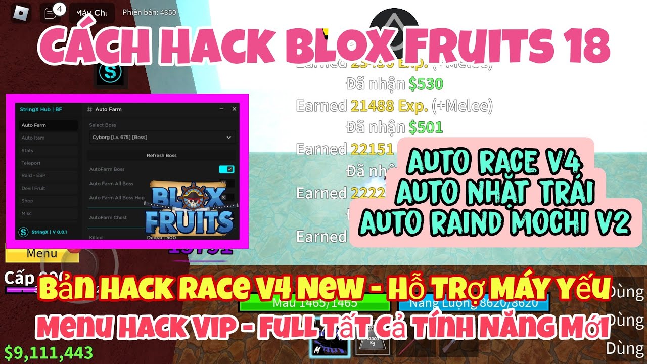 ROBLOX] Getkey Client Fluxus V9 Blox Fruits 18 RACE V4 Cho Điện
