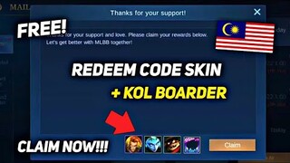 MALAYSIA REDEEM CODE SKIN! + BOARDER! CLAIM NOW! LEGIT! | MOBILE LEGENDS BANG BANG