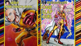 COLLAB | Drawing One Punch Man Vs One Slap Girl