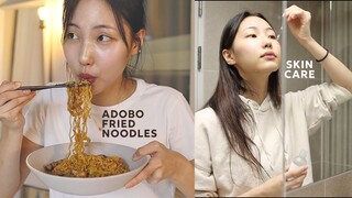 Life in Korea | Adobo Fried Noodles, Skin Care Routine, Home Workout