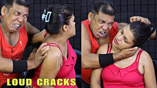 Loud Cracks by Asim Barber | Girl Received Thai Massage | Head Massage & Neck Cracking | ASMR