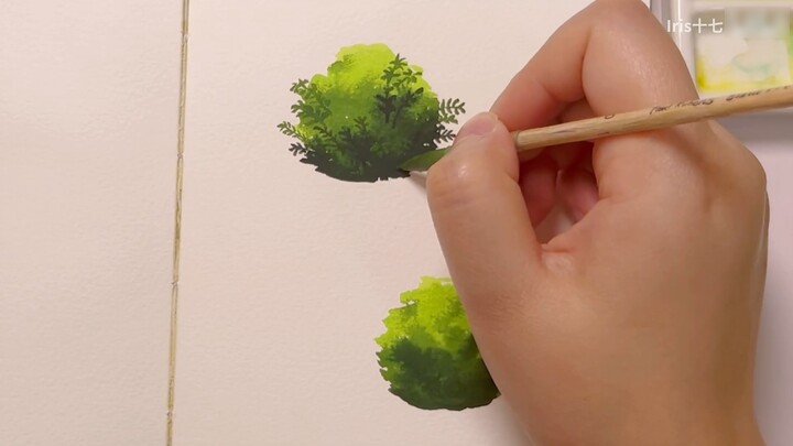 Opaque Watercolor｜Shrubs｜A good landscape painting starts with a small bush~