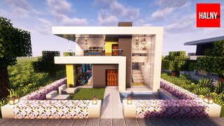 Minecraft modern house with a swimming pool - Tutorial