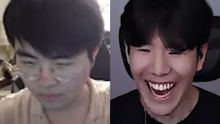 姿态露出坚毅的眼神，而TheShy已经开始笑了