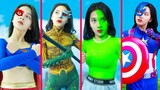 She-Hulk, Captain Girl With All Superheroes Transformations Vs Siren Head - BigGreenTV