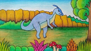 Cara menggambar dinosaurus || Belajar menggambar dan mewarnai dinosaurus