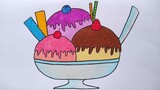 Cara menggambar dan mewarnai es krim || Belajar menggambar es krim