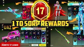 MONTH 17 ROYAL PASS // 1 TO 50 RP // M17 ROYAL PASS LEAKS (M17 ROYAL PASS REWARDS PUBG MOBILE/BGMI)