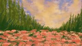 how to draw landscape, ilustrasi pemandangan bunga.