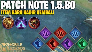 ALPHA ADJUST, BUFF/NERF ITEM ,SEPATU JUNGLE & ROAMING & ITEM BARU HADIR KEMBALI - PATCH NOTE 1.5.80