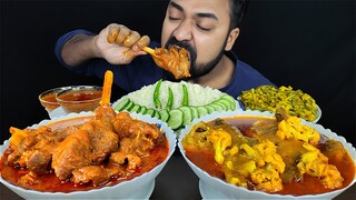 SPICY MUTTON CURRY, POMFRET FISH & CAULIFLOWER CURRY, VEG FRY, RICE, SALAD ASMR MUKBANG EATING SHOW|