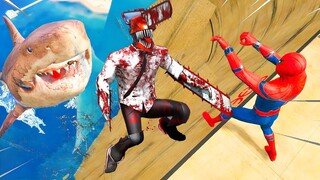 HOMEM ARANHA E SEUS FILHOS JOGOU CHAINSAW MAN PROS TUBAROES NO GTA 5 !!!