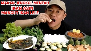 MAKAN LALAPAN MENTAH JENGKOL MUDA MANGUT LELE IKAN ASIN SAMBAL TERASI #mukbang #asmr  #jengkol