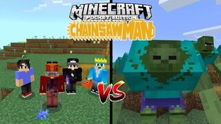 CHAINSAW MAN VS 100 MUTANT ZOMBIE!! | Minecraft PE