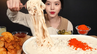 SUB) (ft) Cream Pasta & Fried Chicken Mukbang ASMR