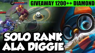 GIVEAWAY - Praktek Langsung DIGGIE TANK di SOLO RANK - Review Efek Recall Dashing Cat - MLBB