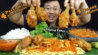 MAKAN AYAM GORENG PAKE SAMBEL PEDAS + 4 PORSI MIE AYAM KAMPUNG + SAMBEL GEPREK LALAPAN MENTAH