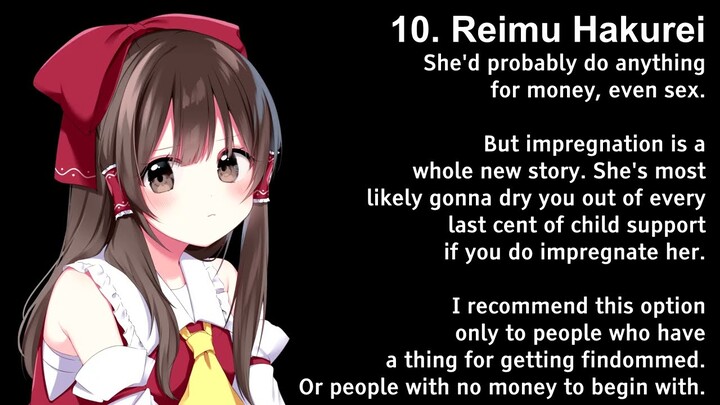 Top 10 Touhou girls to repopulate with!