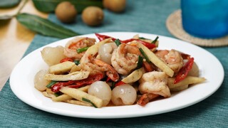 กุ้งผัดลำไยยอดมะพร้าว [Easycooking]