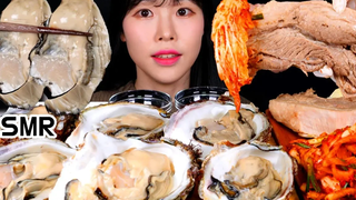 ASMR มุกบัง GIANT RAW OYSTER BOILED PORK KIMCHI con hàu หอยนางรม ทีราม