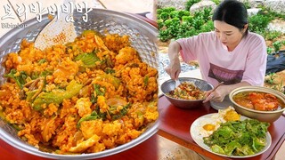 Real Mukbang:) Korean Bibimbap with Home grown vegetables ☆ Outdoor Mukbang
