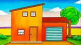 Cara mewarnai gradasi pemandangan rumah || Menggambar rumah dan garasi