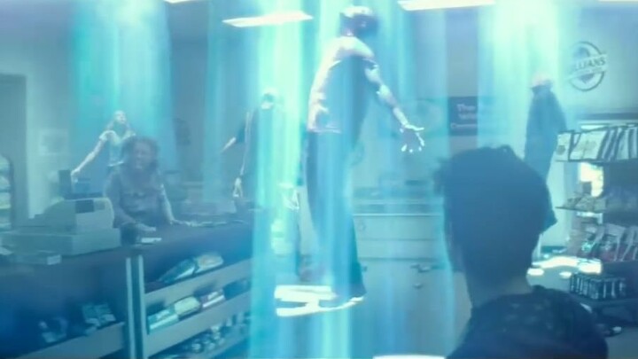 A blue light descends from the sky, and those who are sucked in can go to heaven, while the rest can